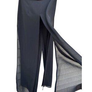 J.R. Nites Womens Black Wide-Leg Sheer Overlay Pants 14 Cocktail Minimalist Glam